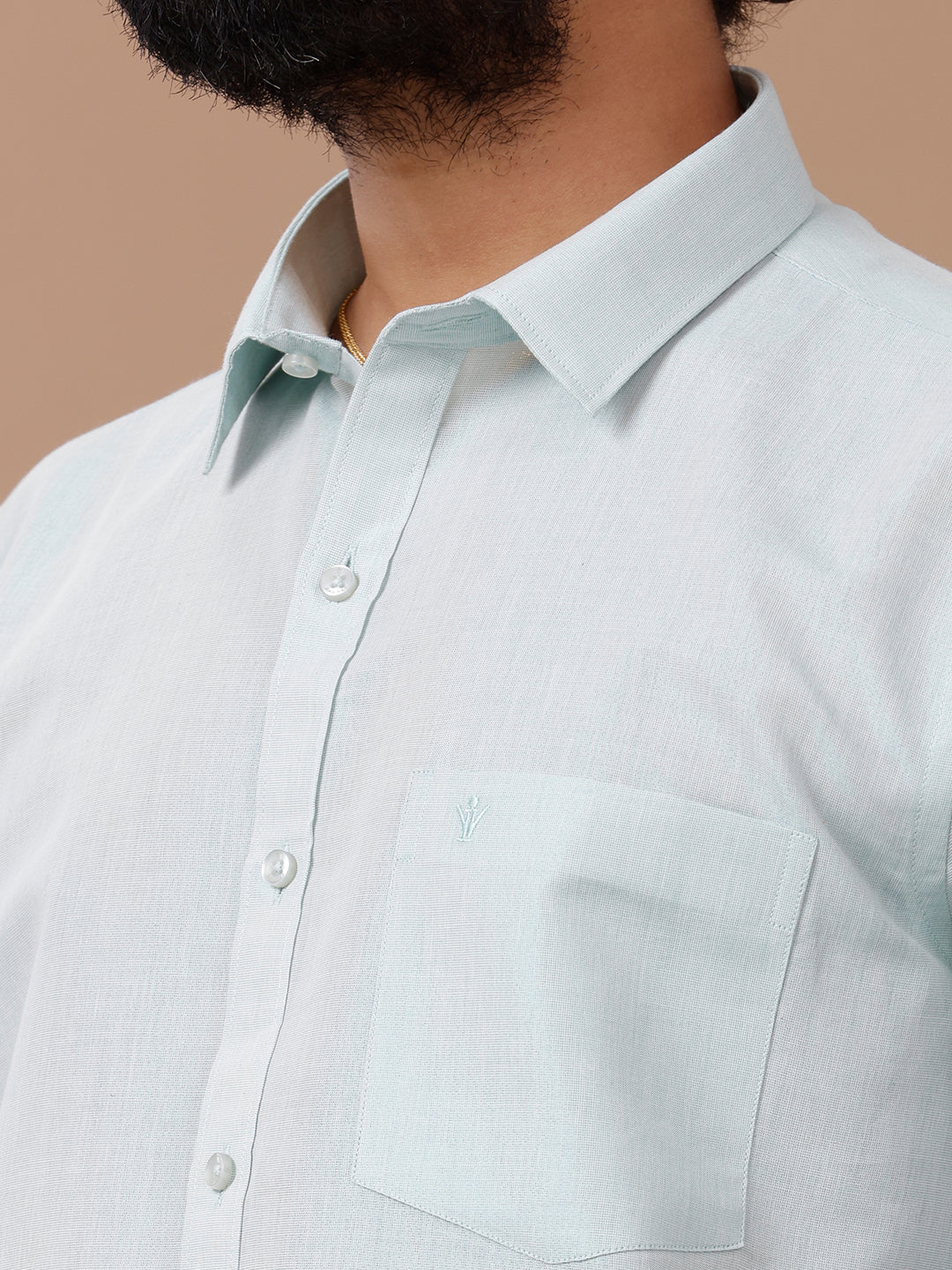 Men Tissue Ramar Green Dhoti & Half Sleeves Shirt Set