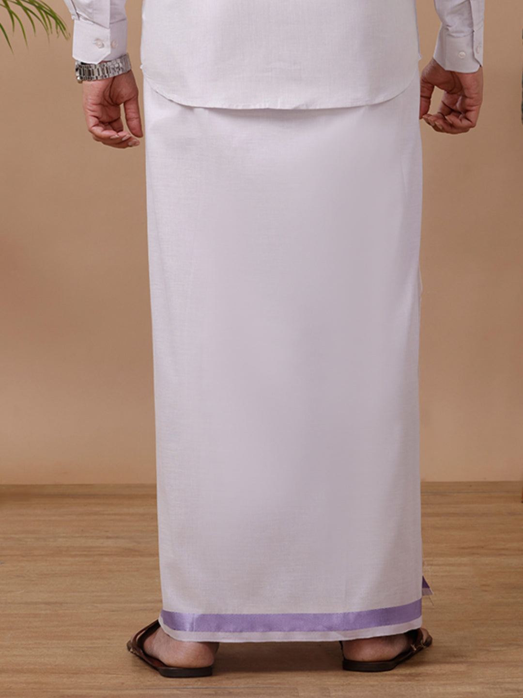 Men Tissue Single Layer Lavender Dhoti with Jari Border