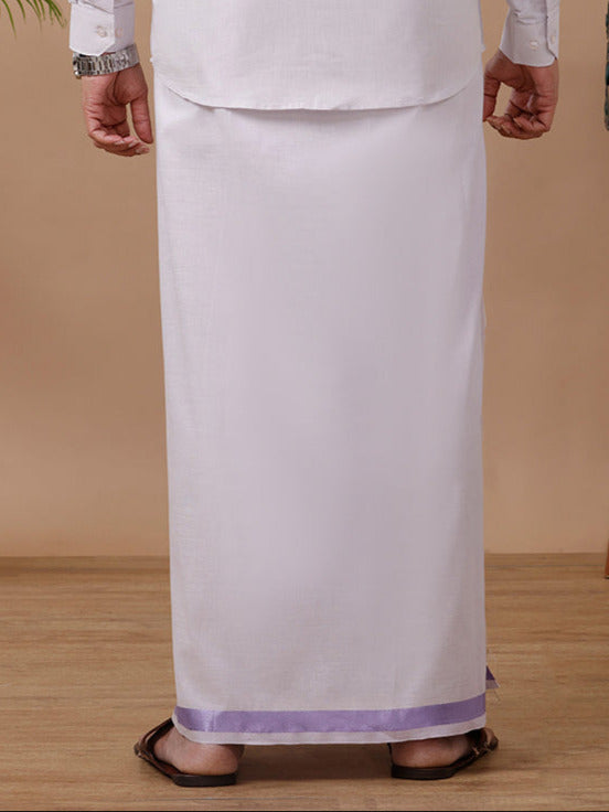 Men Tissue Readymade Single Layer Lavender Dhoti with Jari Border Viceroy