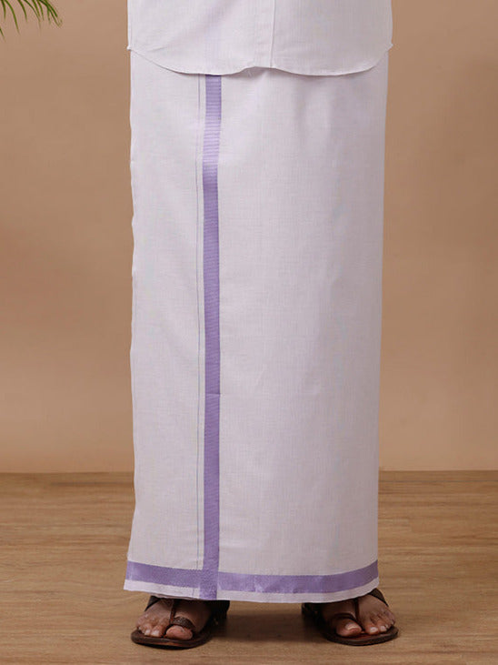 Men Tissue Readymade Single Layer Lavender Dhoti with Jari Border Viceroy