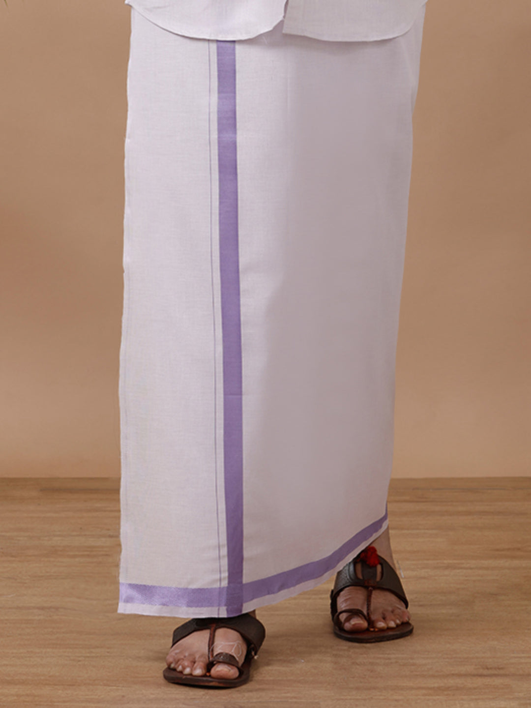 Men Tissue Single Layer Lavender Dhoti with Jari Border