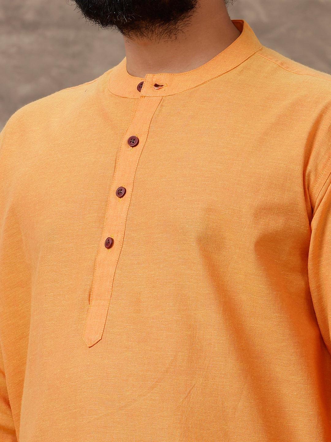 Men Cotton Full Length Plain Pocket Kurta Orange Y13