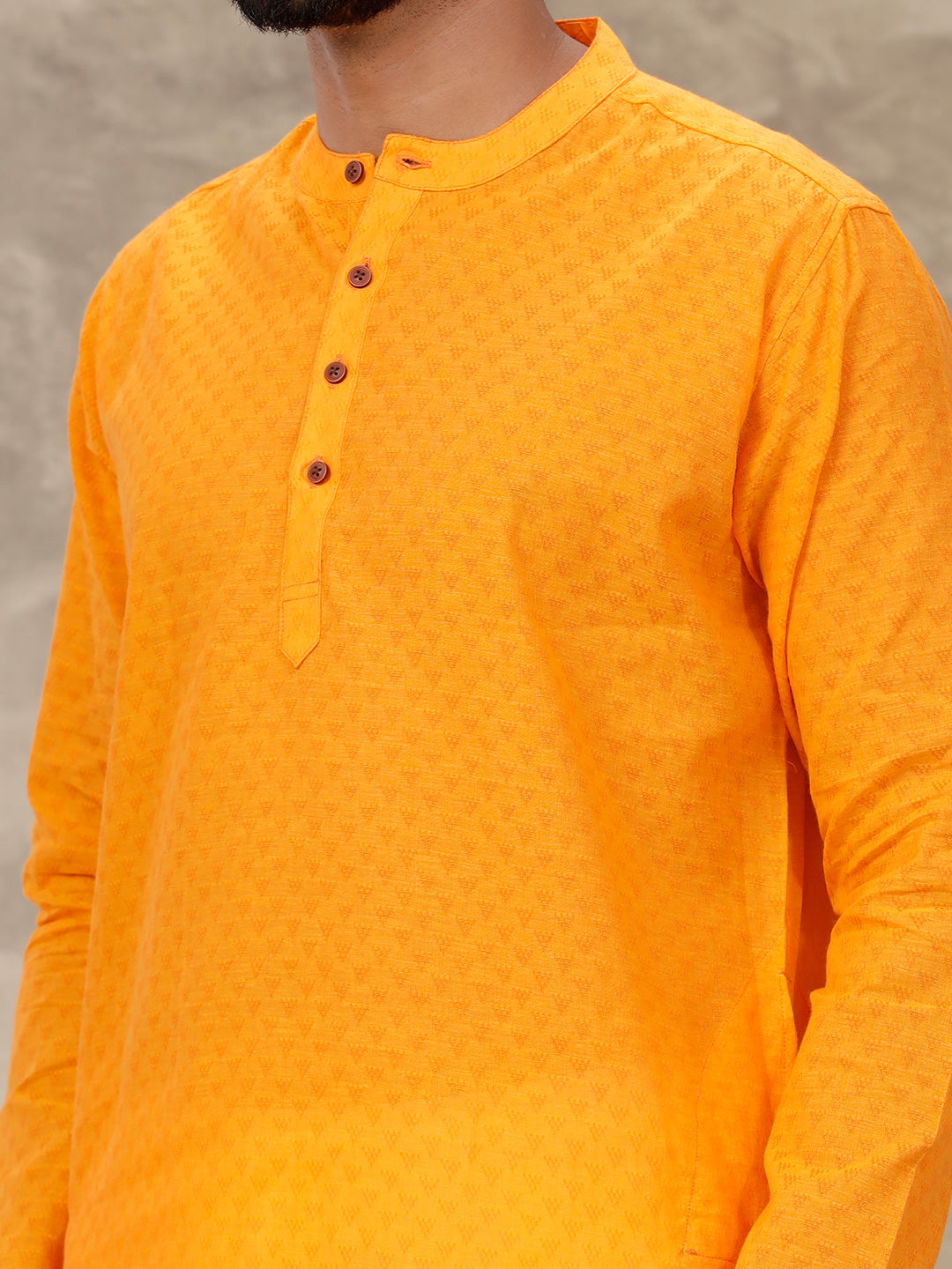 Men Cotton Full Length Self Design Pocket Kurta Orange Y5