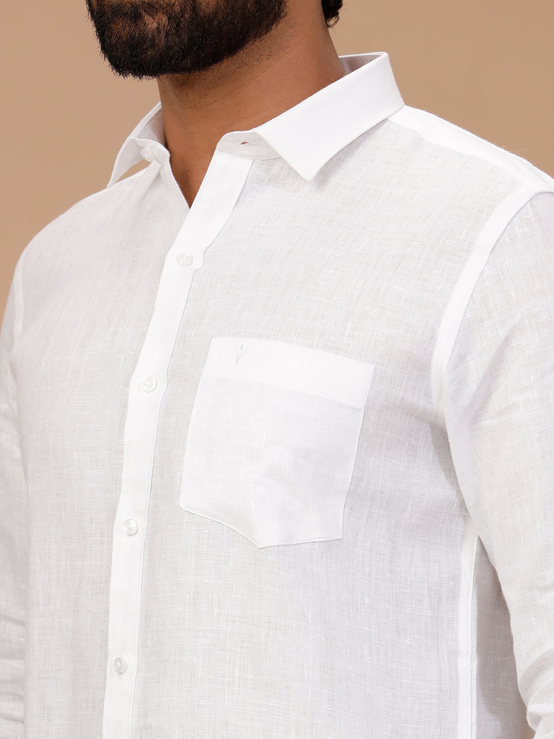 Men Pure Linen White Shirt with Self Design 1542JF