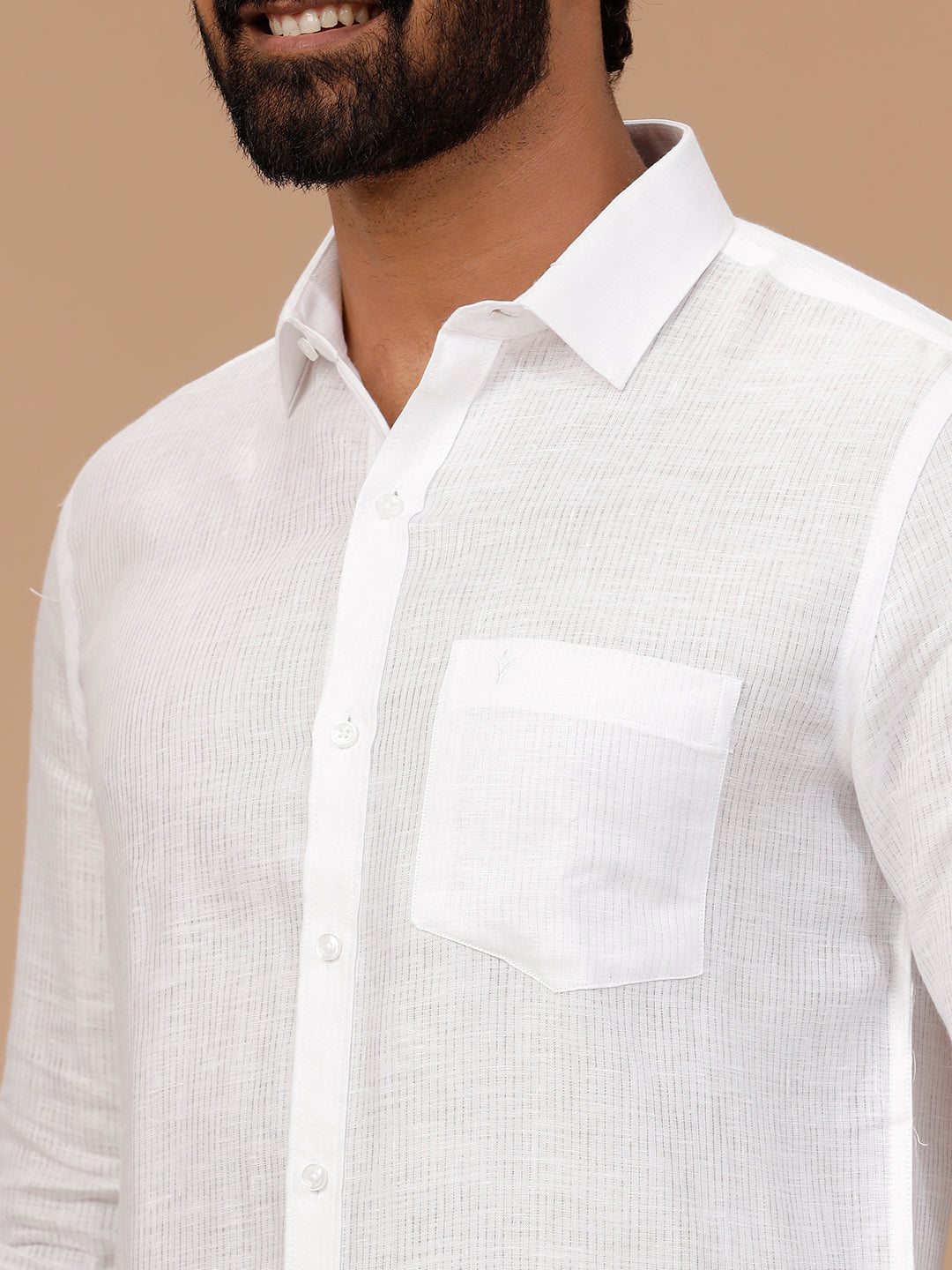 Men Pure Linen White Shirt with Self Design 1538JF