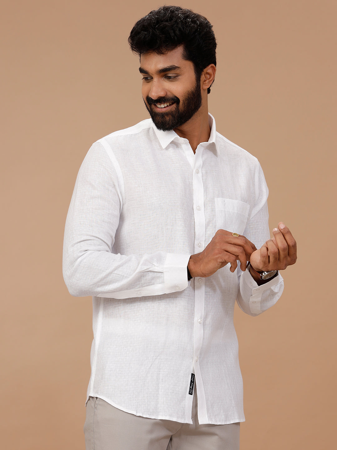 Men Pure Linen White Shirt with Self Design 1544JF