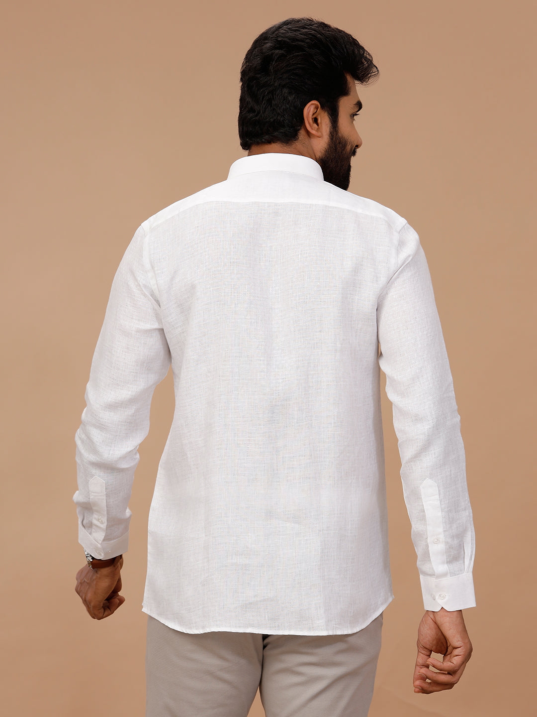 Men Pure Linen White Shirt with Self Design 1544JF