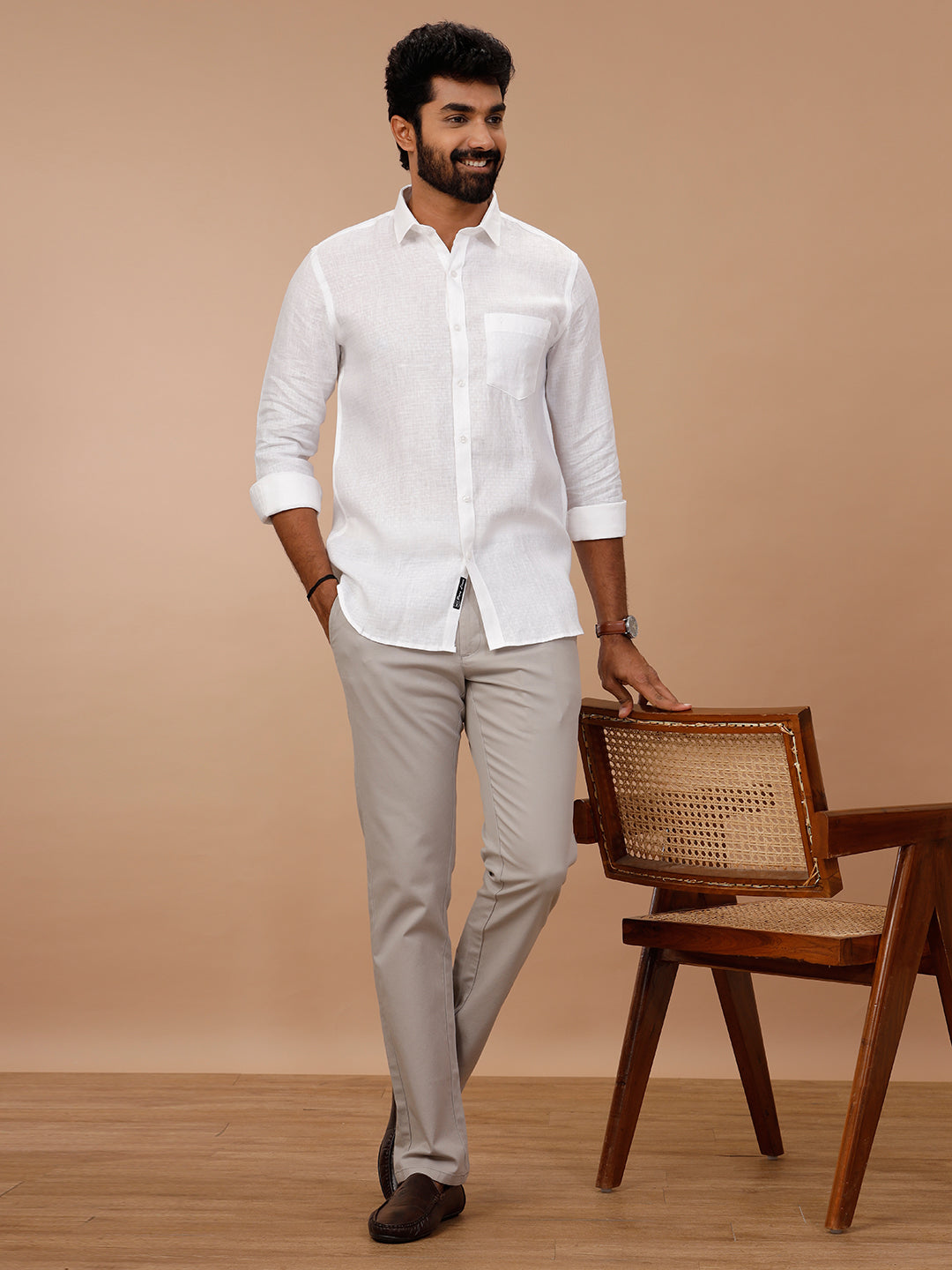 Men Pure Linen White Shirt with Self Design 1544JF