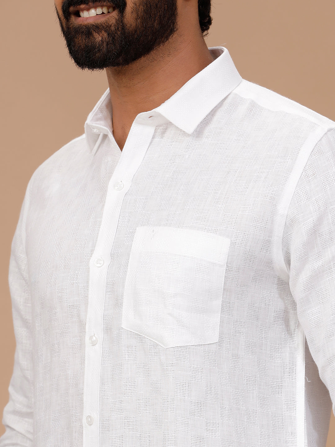 Men Pure Linen White Shirt with Self Design 1532JF