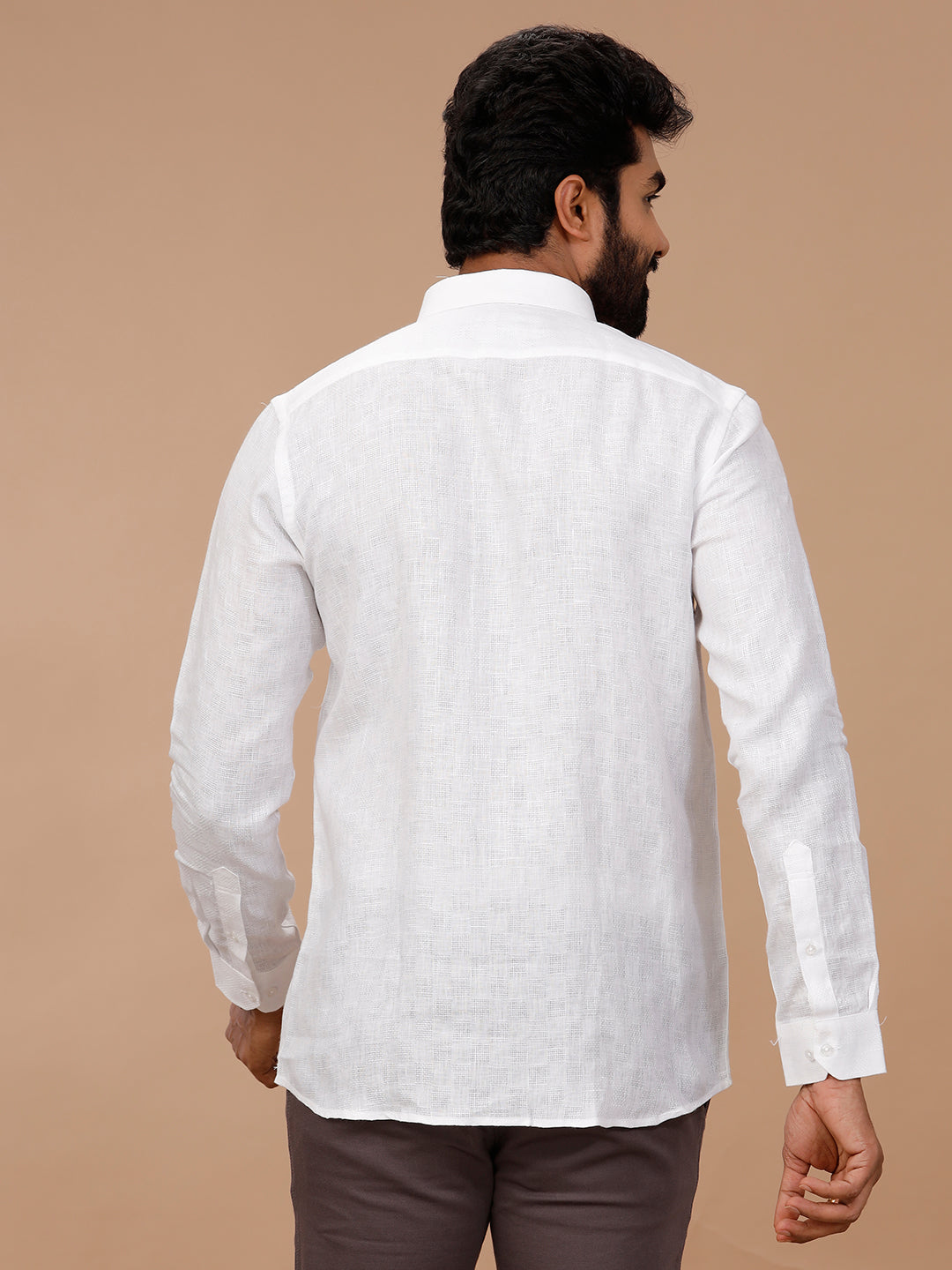 Men Pure Linen White Shirt with Self Design 1532JF