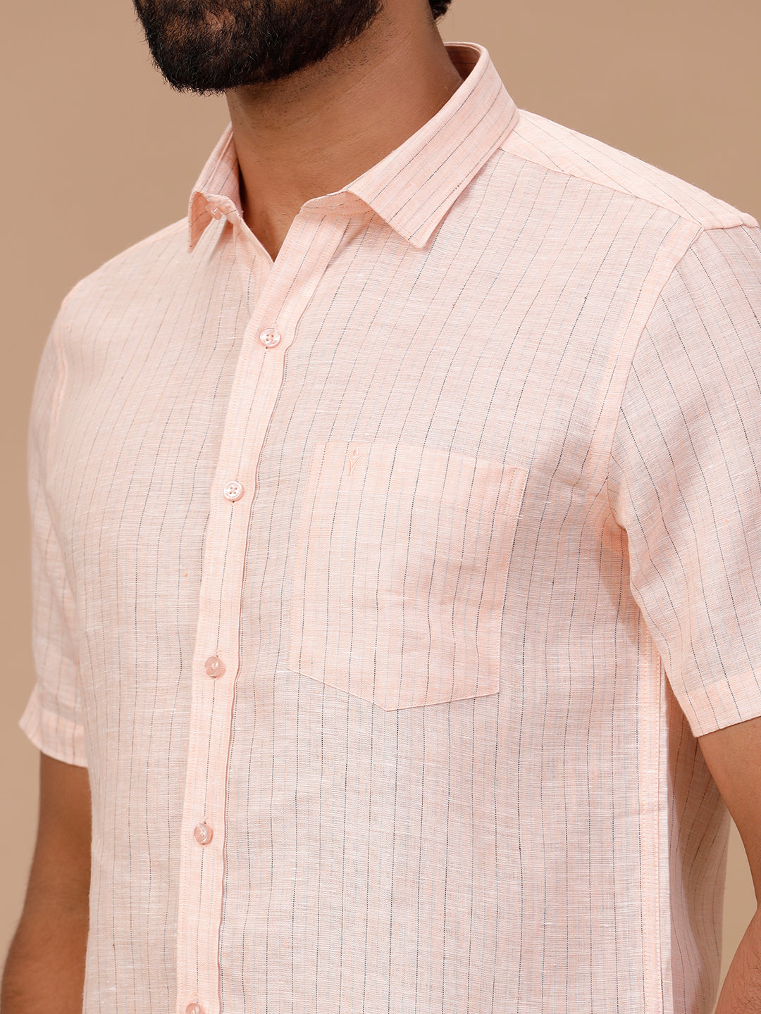 Men Pure Linen Striped Shirt Pink LS89