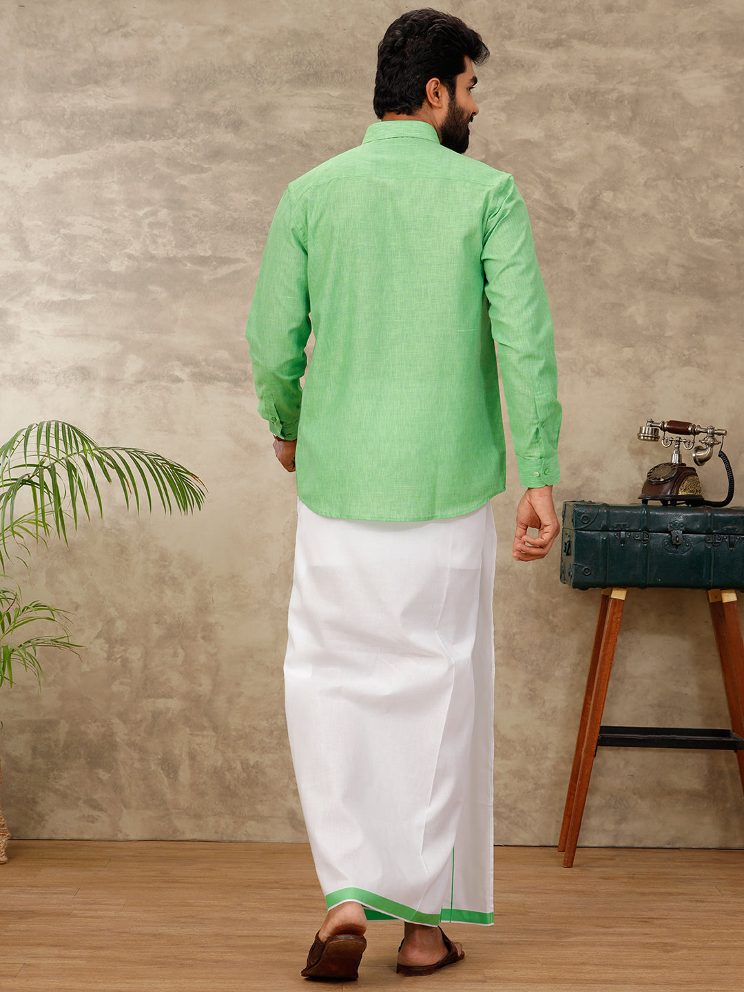 Men Matching Dhoti & Full Sleeves Shirt Set Green CC6