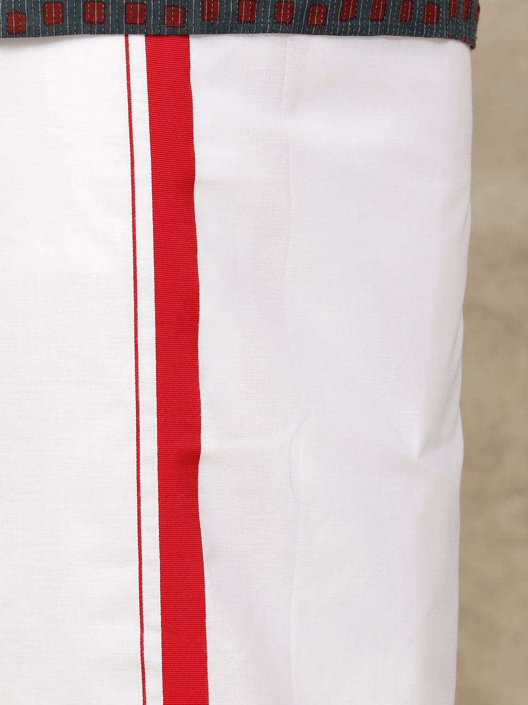 Men Cotton Blend Single Layer White Dhoti with Fancy Border OC1