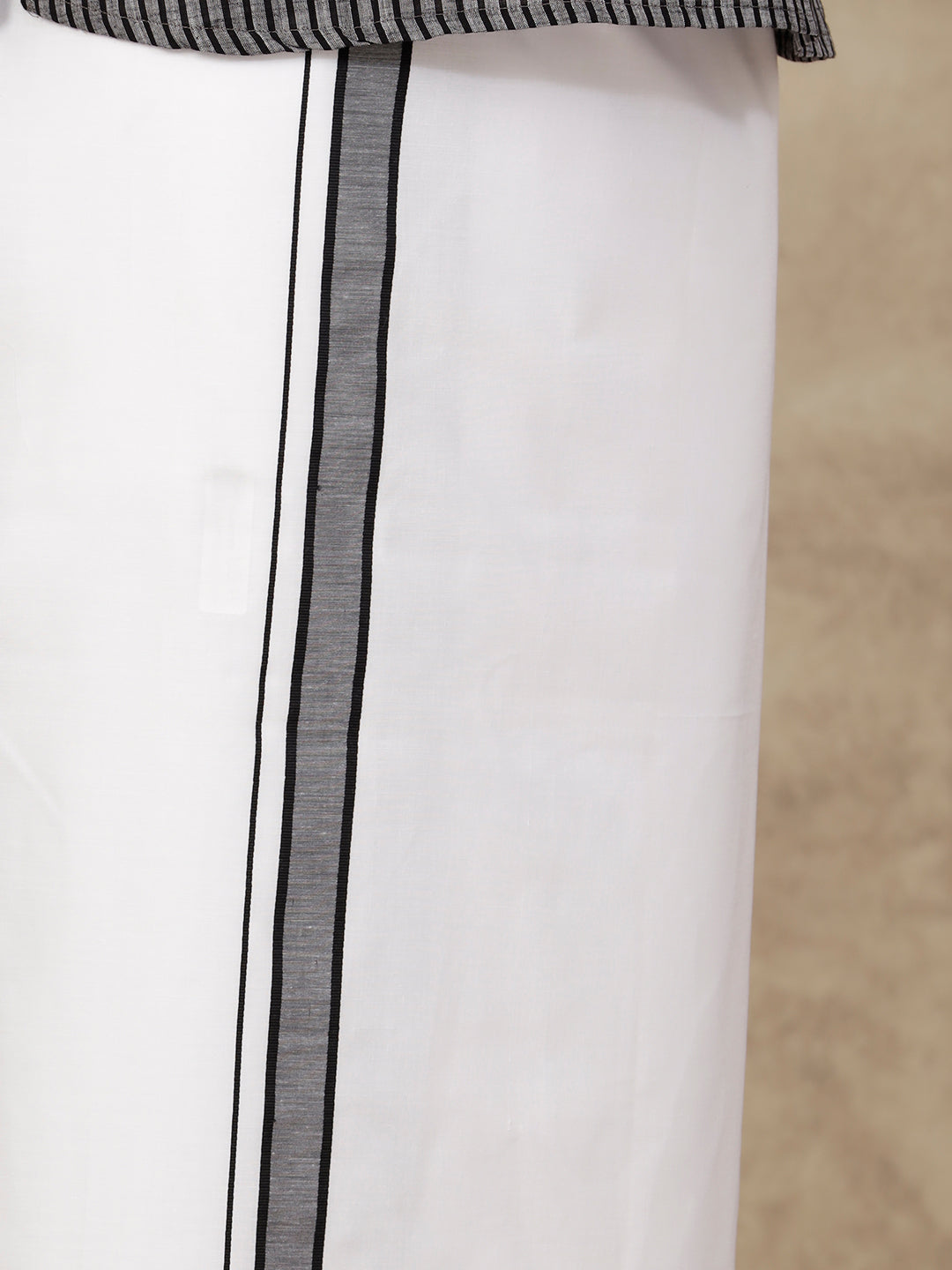 Men Cotton Blend Single Layer White Dhoti with Fancy Border PB11