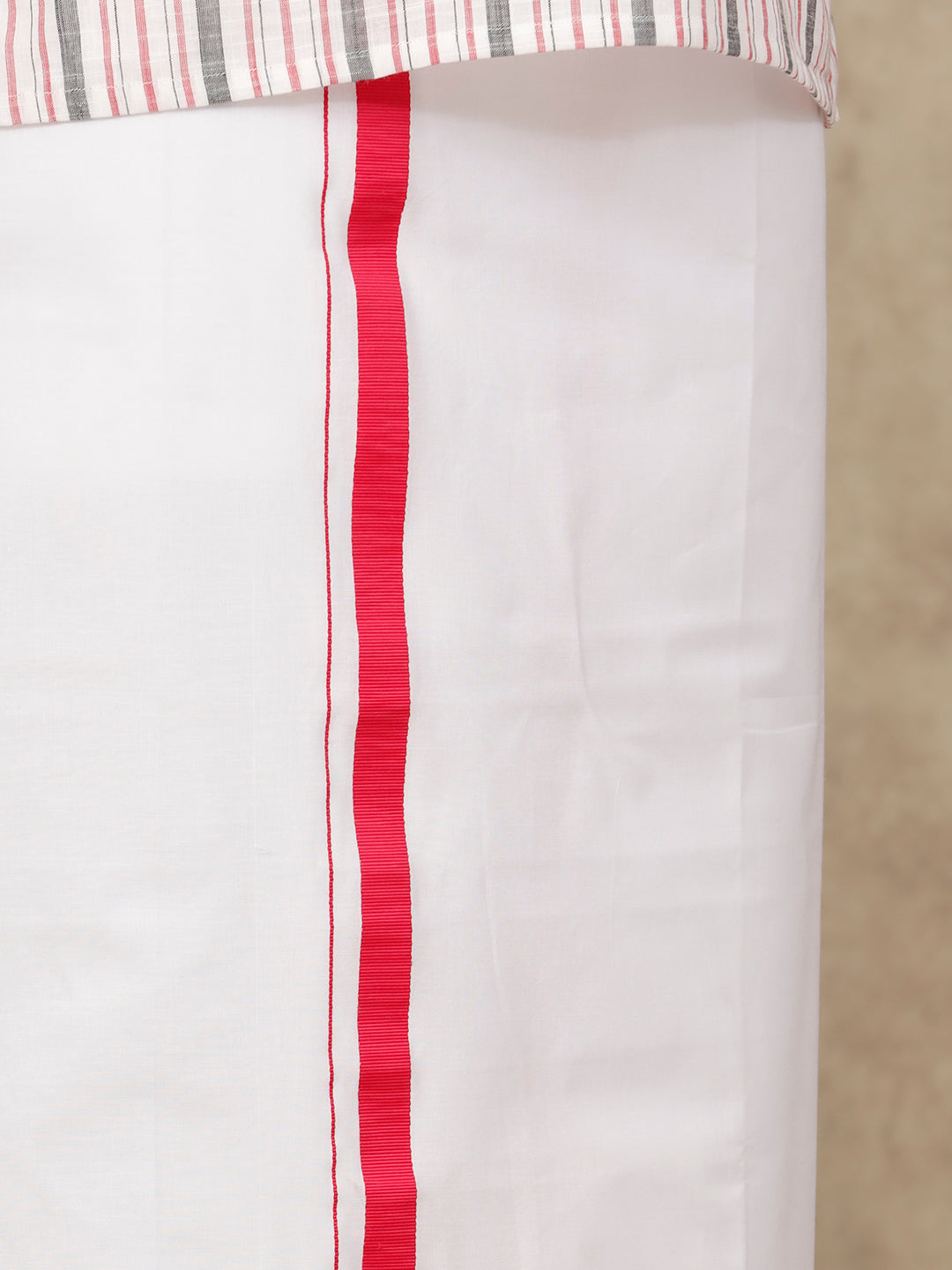 Men Cotton Blend Single Layer White Dhoti with Fancy Border PB24