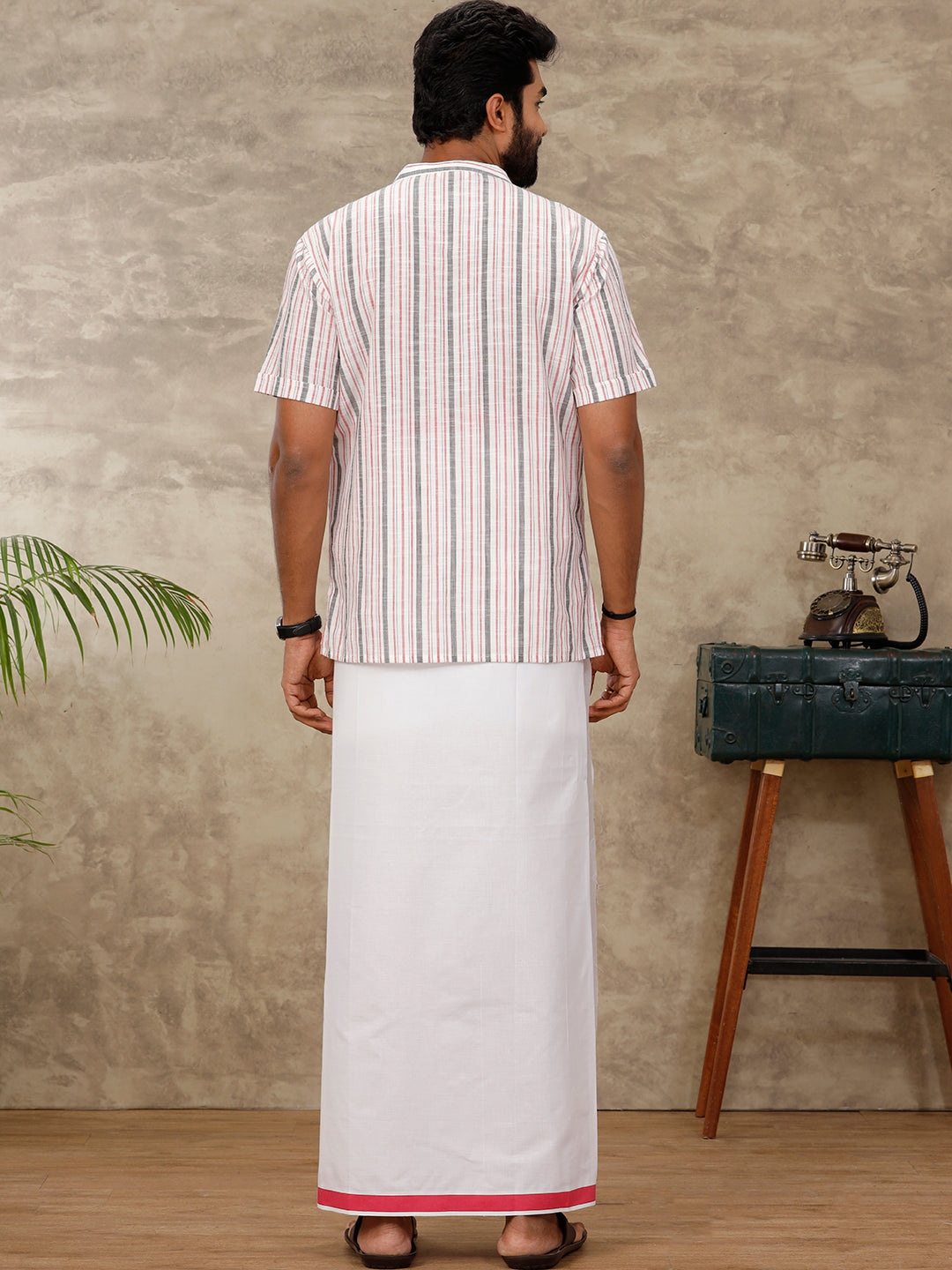 Men Cotton Blend Single Layer White Dhoti with Fancy Border PB24