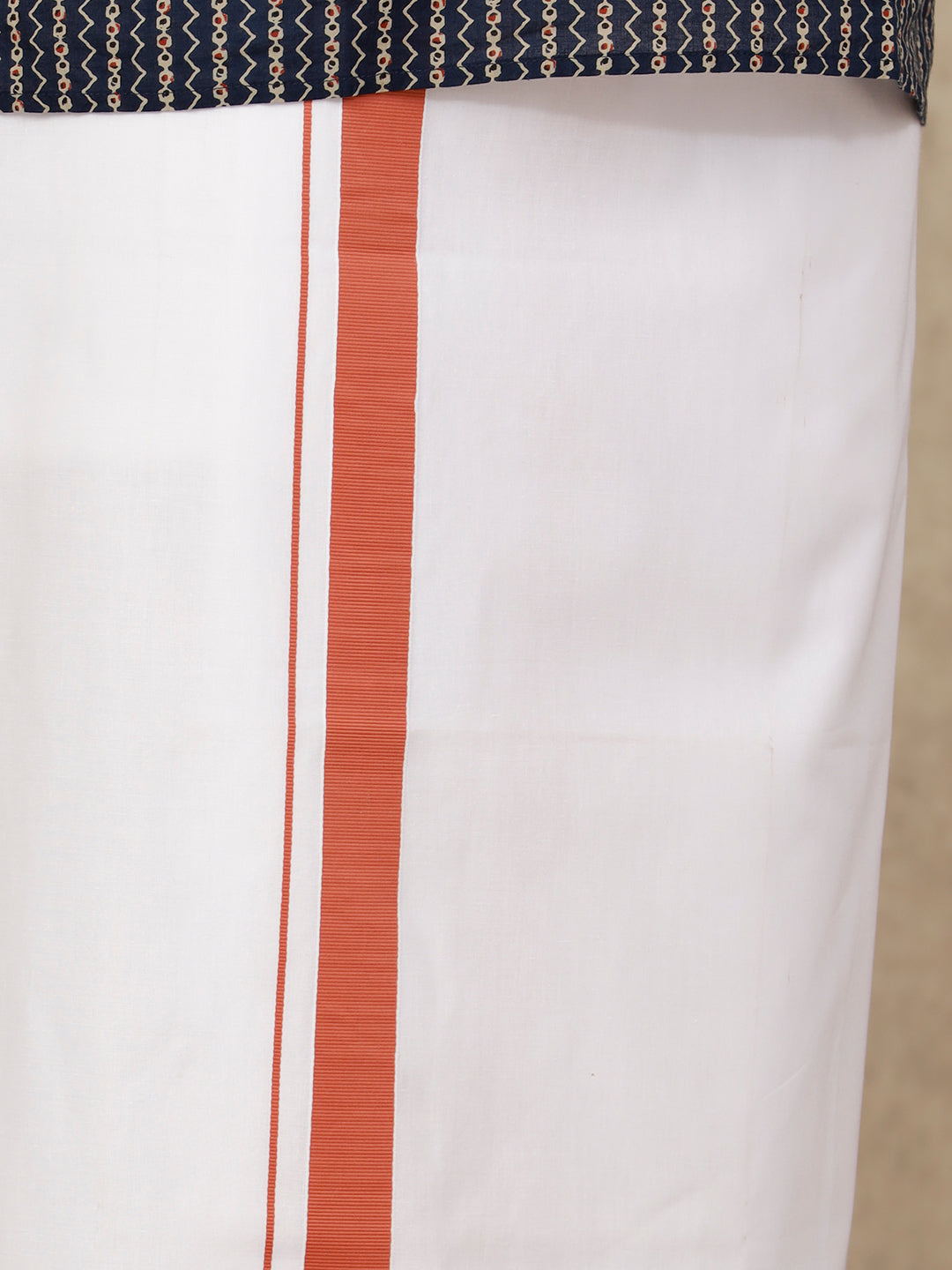 Men Cotton Blend Single Layer White Dhoti with Fancy Border OC9