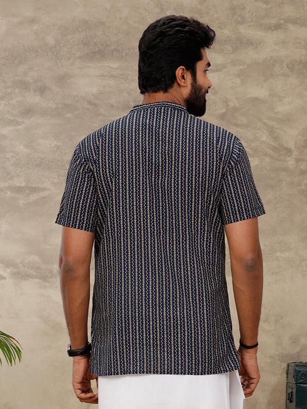 Cotton Short Length Printed Pocket Kurta Navy Blue OC9