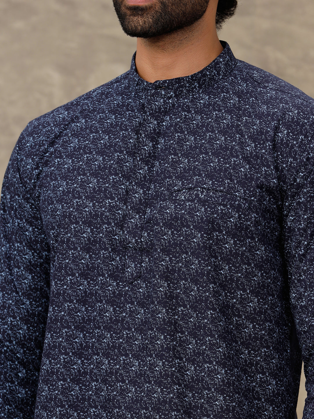Men Cotton Short Length Printed Pocket Kurta Galaxy Blue RC15