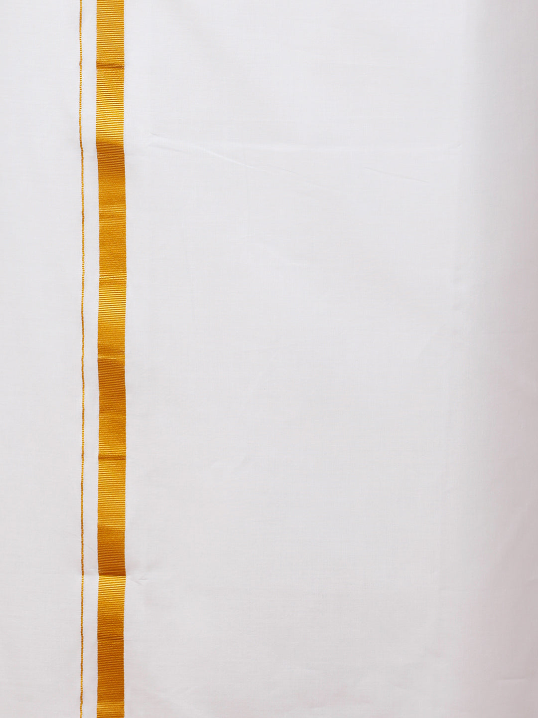 Men Cotton Blend Single Layer White Dhoti & Towel Set with 3/4 "Gold Jari Border