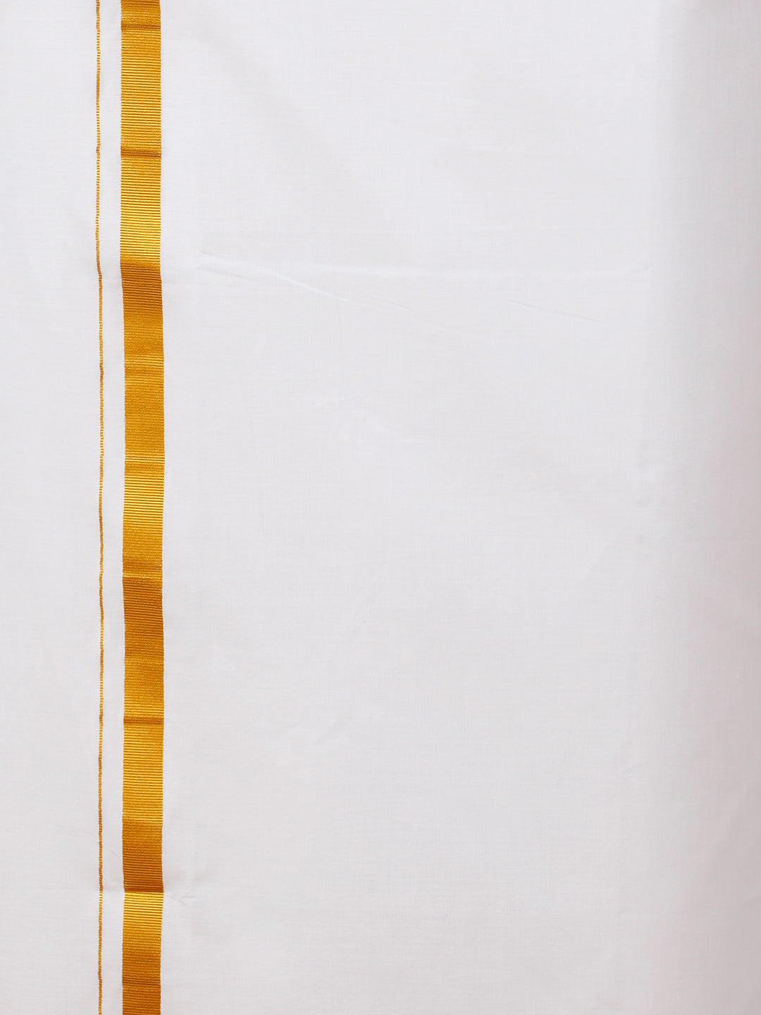 Men Cotton Blend Single Layer White Dhoti with 1" inch Gold Jari Border Jupiter