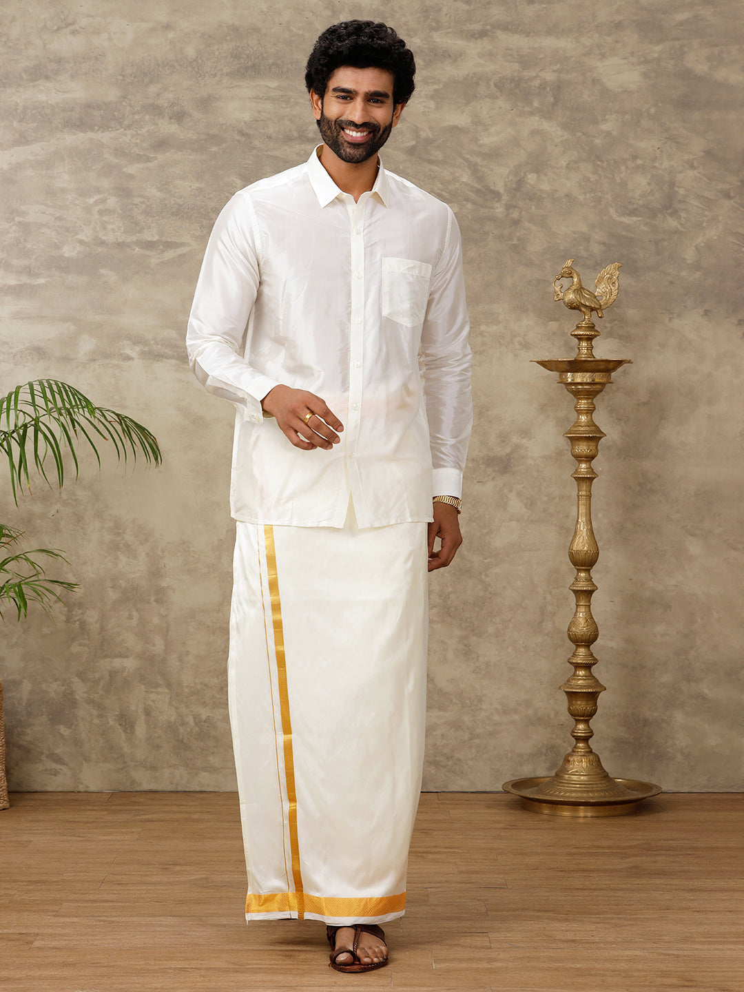 Men Silk Feel Cream Shirt