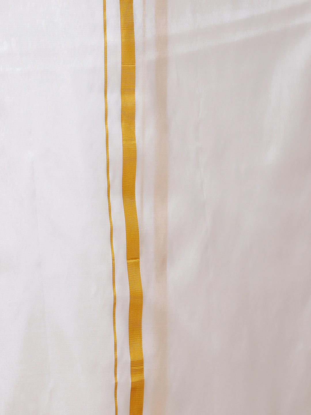 Men Pure Silk Double Layer White Dhoti with Gold Jari Border Upasana