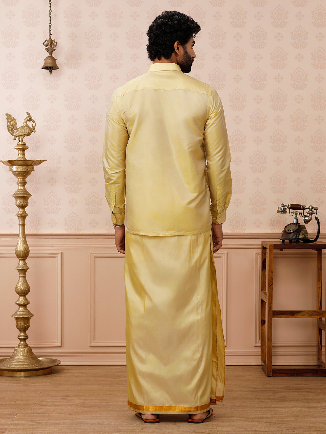 Men Art Silk Dark Gold Shirt & Dhoti Set Swayamvara