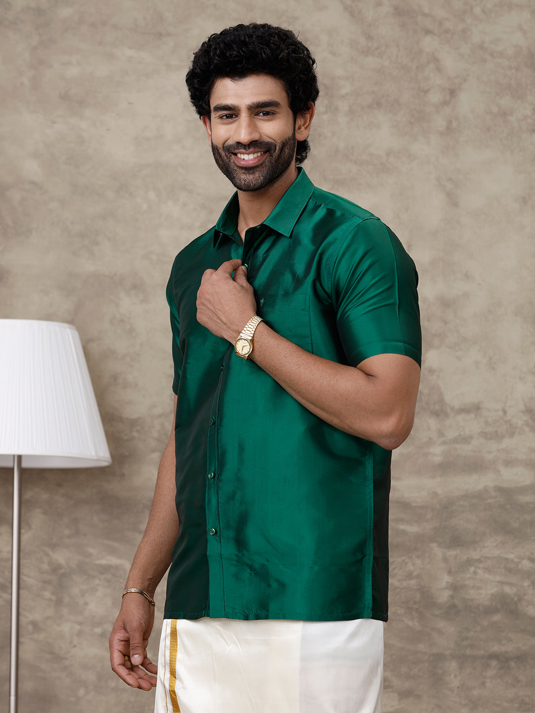 Men Silk Feel Dark Green Colour Shirt SFC06