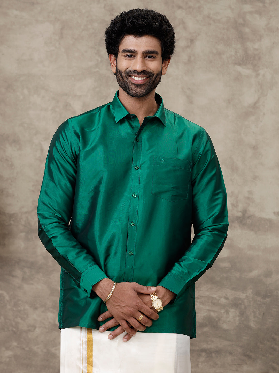 Men Silk Feel Dark Green Colour Shirt SFC06