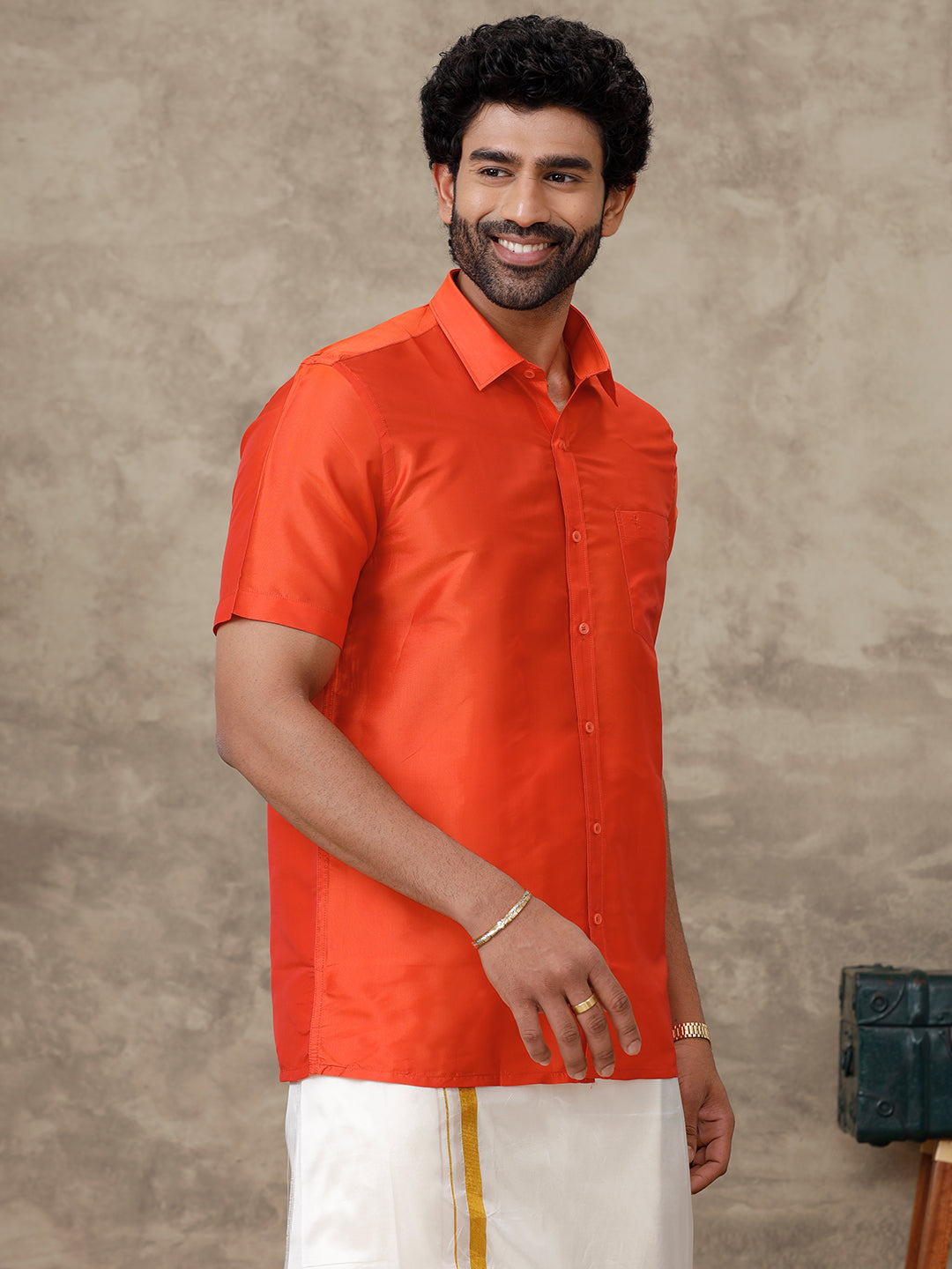 Dark Orange Colour Shirt MEN'S PREMIUM FORMAL LYCRA COMBO Orange
