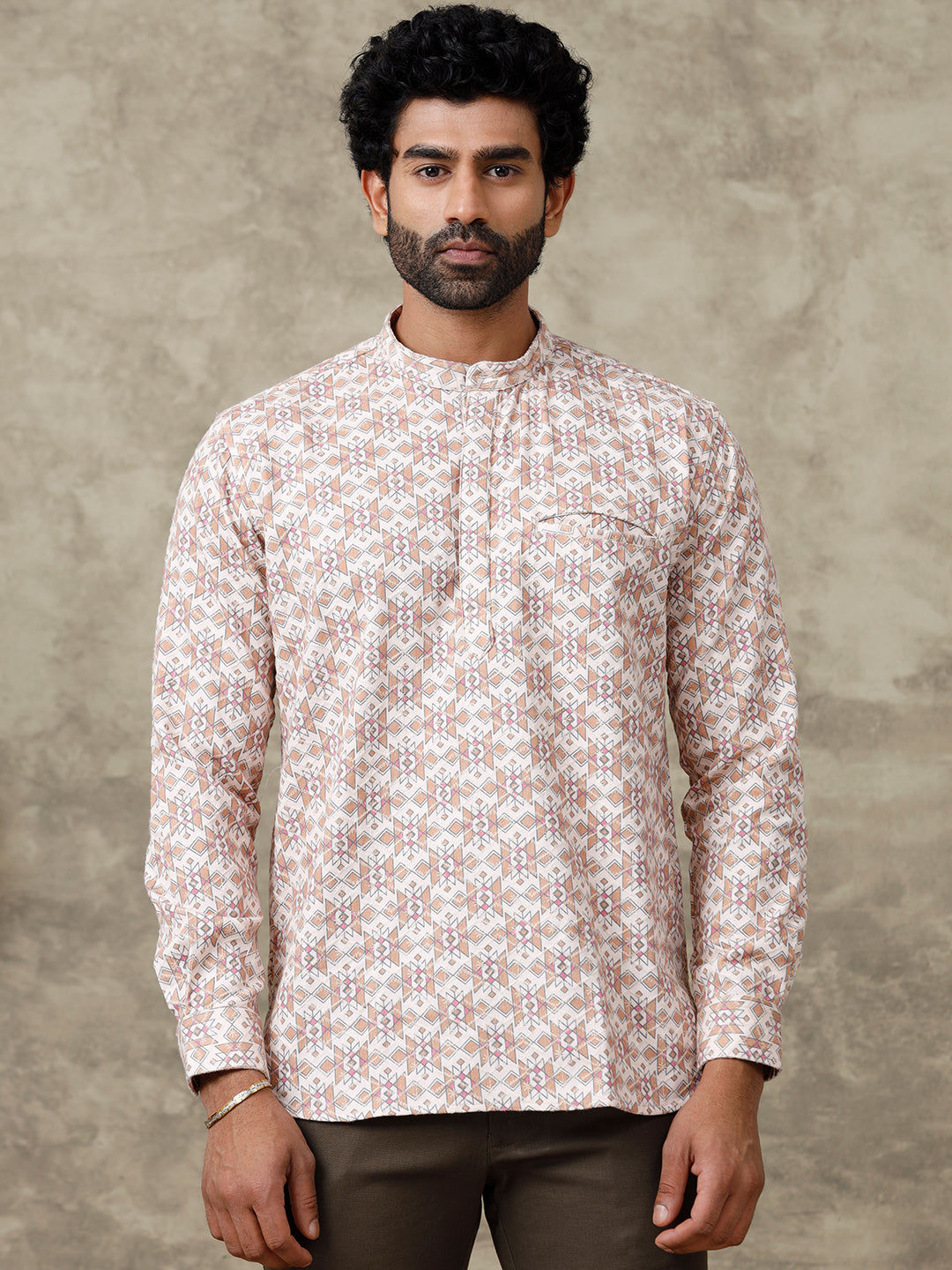 Men Cotton Short Length Self Design Pocket Kurta Sandal RF1