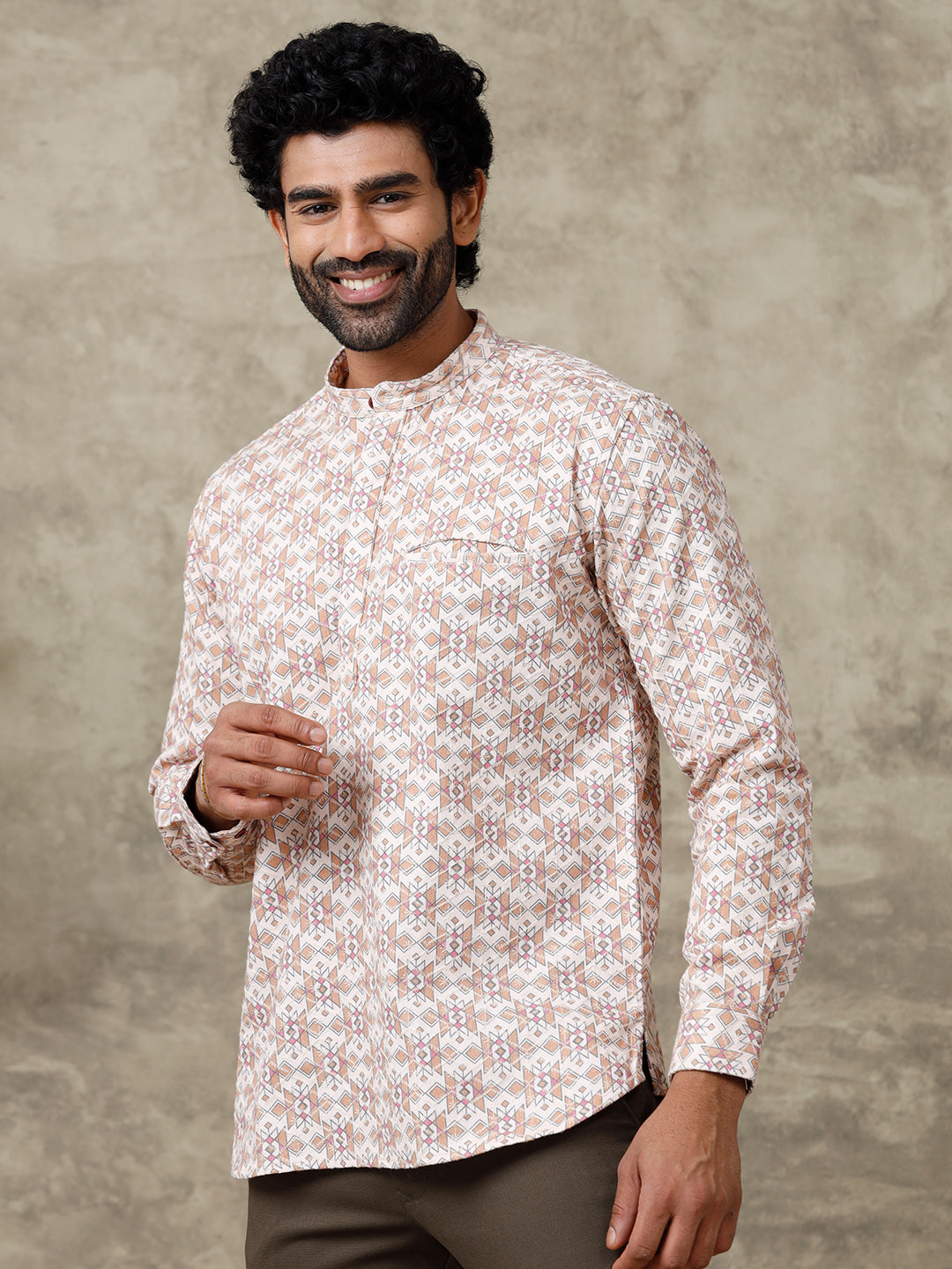 Men Cotton Short Length Self Design Pocket Kurta Sandal RF1