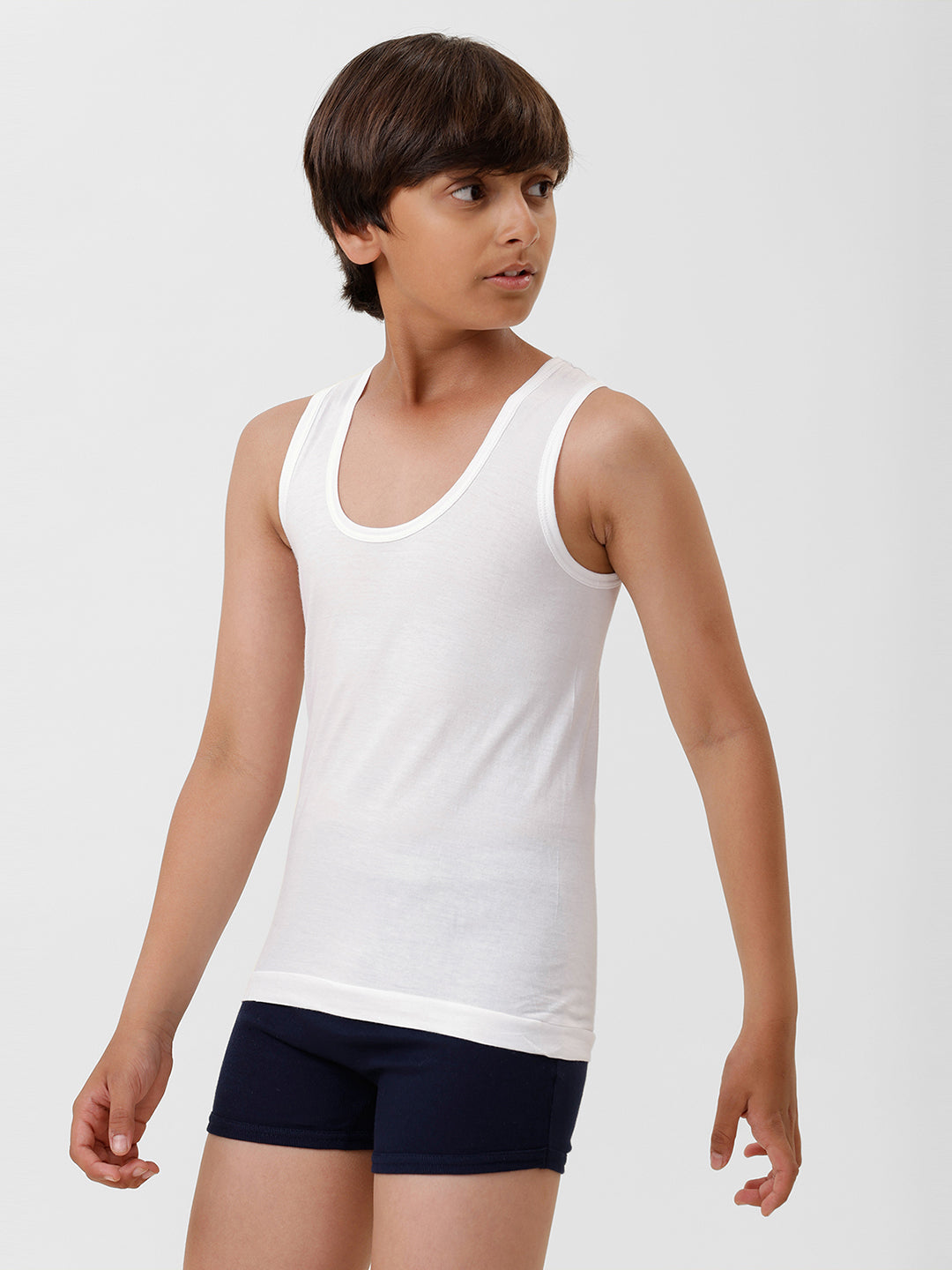 Boys Combed Cotton White Vest Sukra RN (Pack of 4)