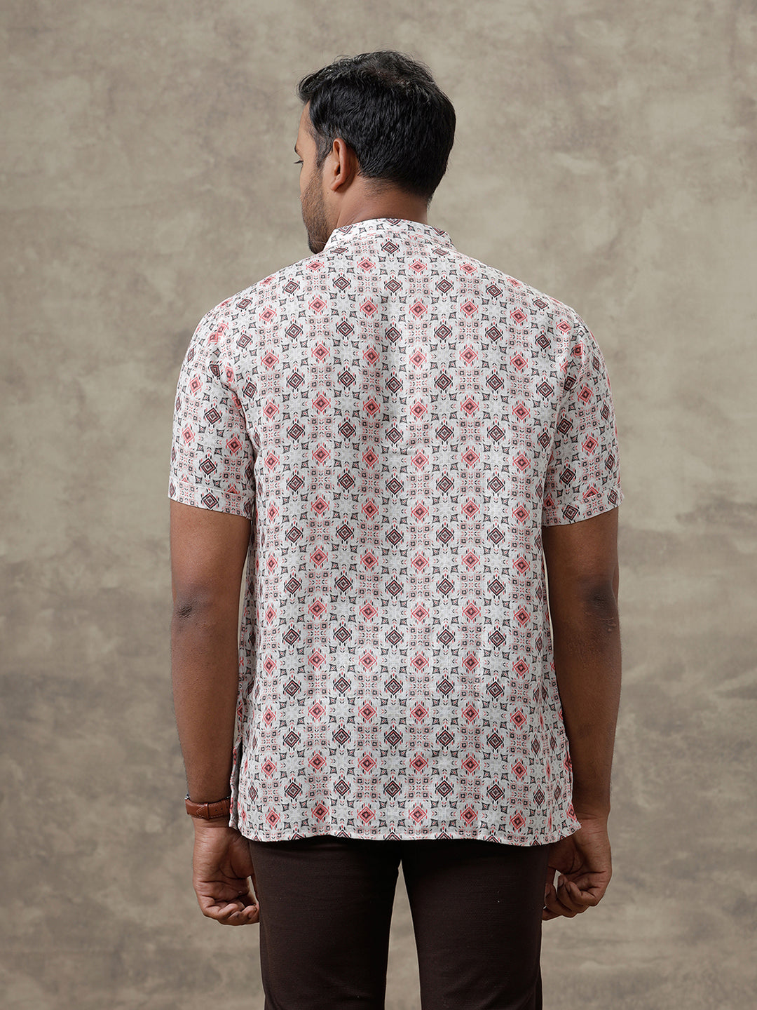 Men Cotton Short Length Printed Pocket Kurta Orangy Cream RI01