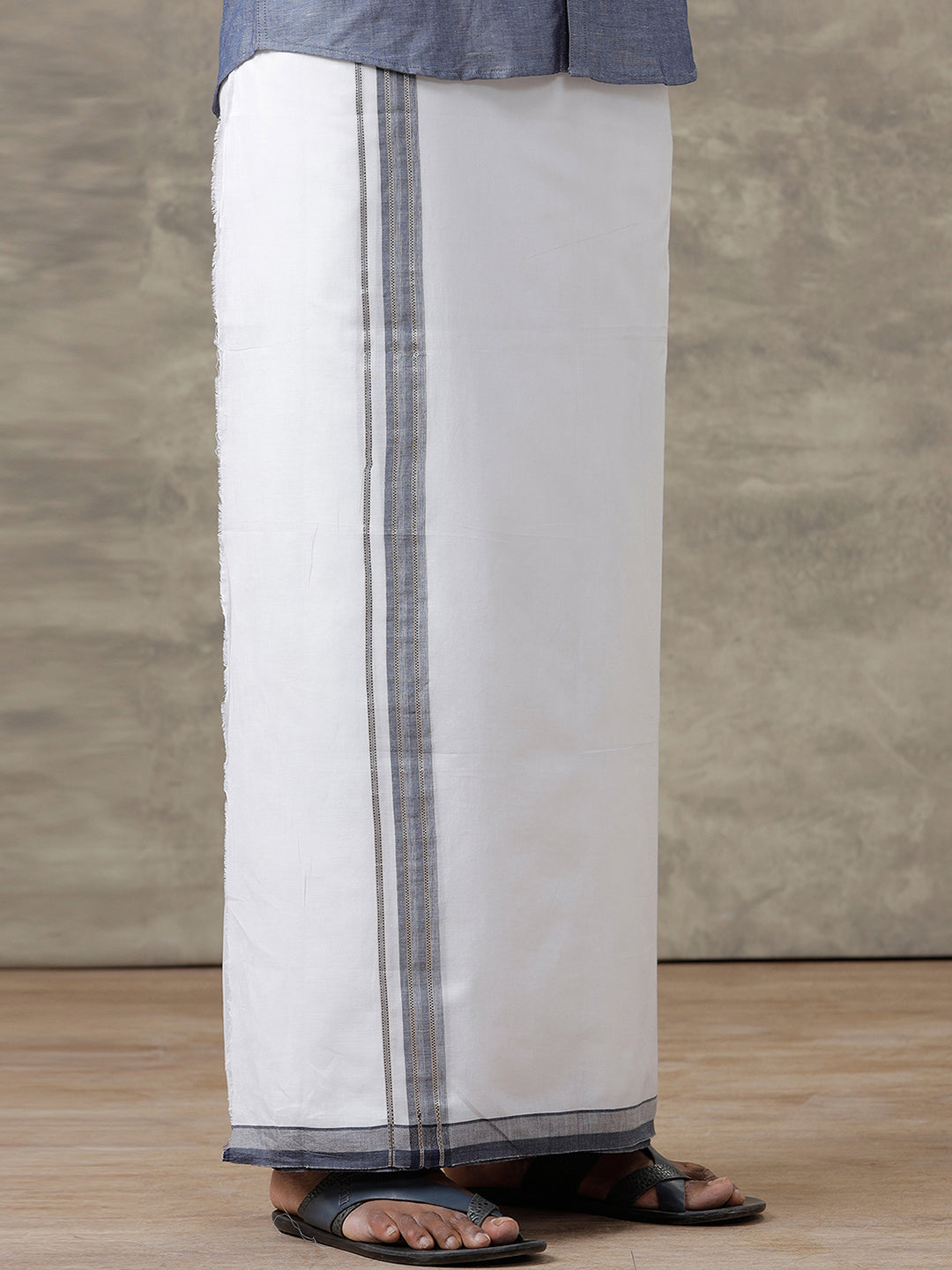 Men 100% Cotton Double Layer White Dhoti with Fancy Jari Border SGJF01