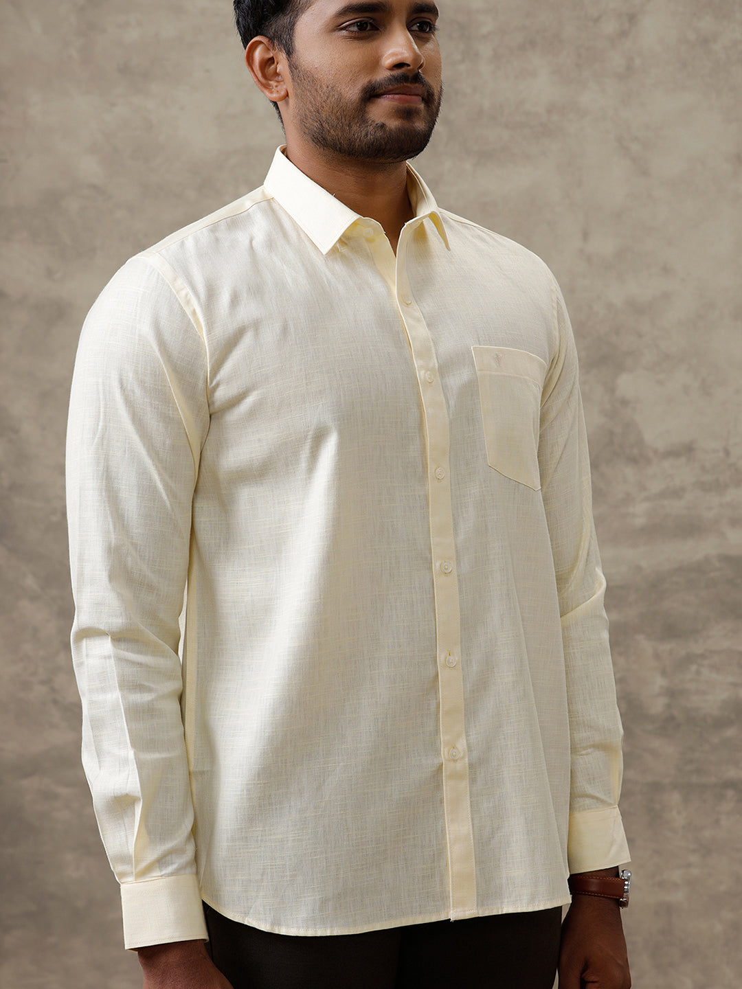 Men Cotton Rich Shirt Light Yellow T44 TT4