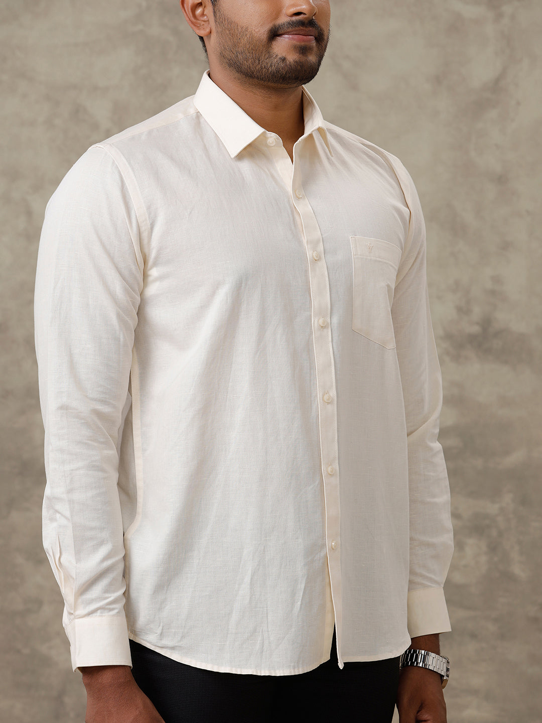 Men Linen Cotton Shirt Cream LF12