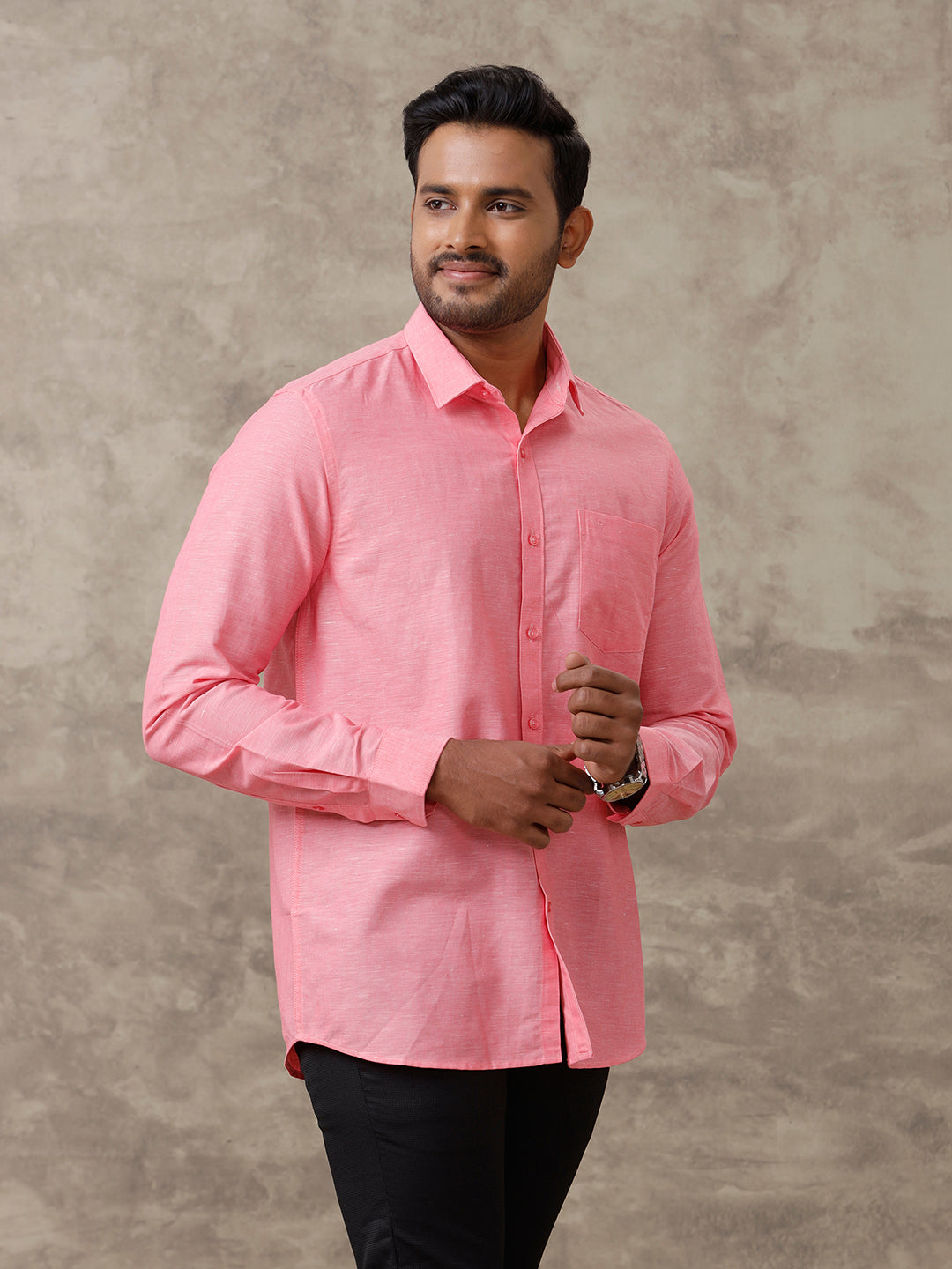 Men Linen Cotton Shirt Light Pink LF2