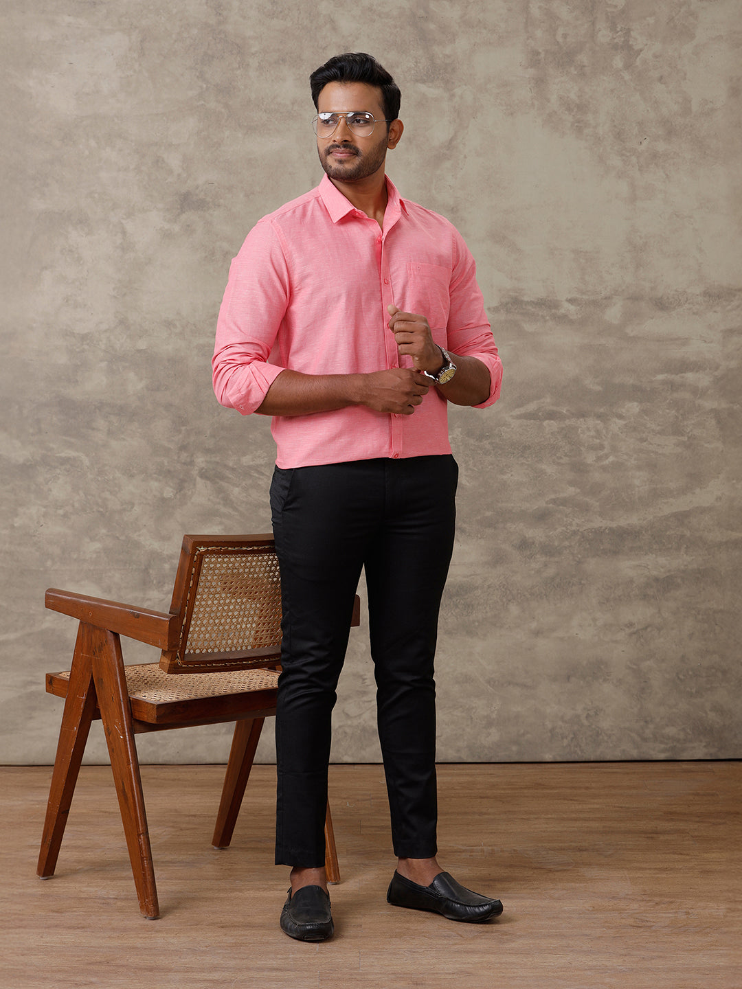 Men Linen Cotton Shirt Light Pink LF2