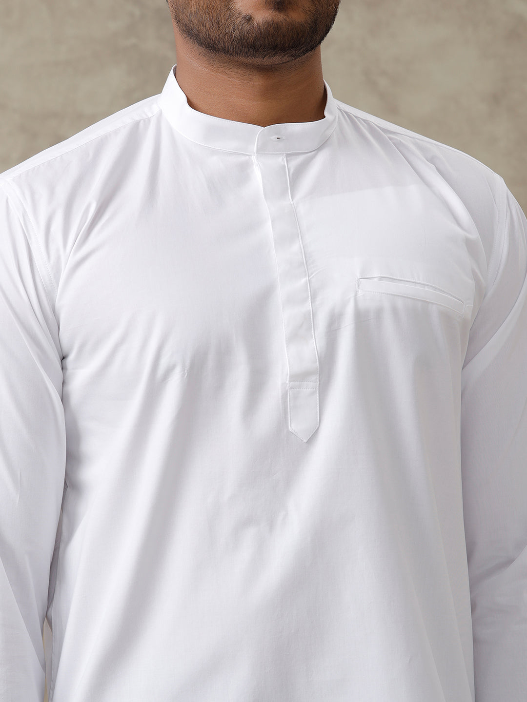 Men Cotton Short Length Plain Pocket Kurta White M16