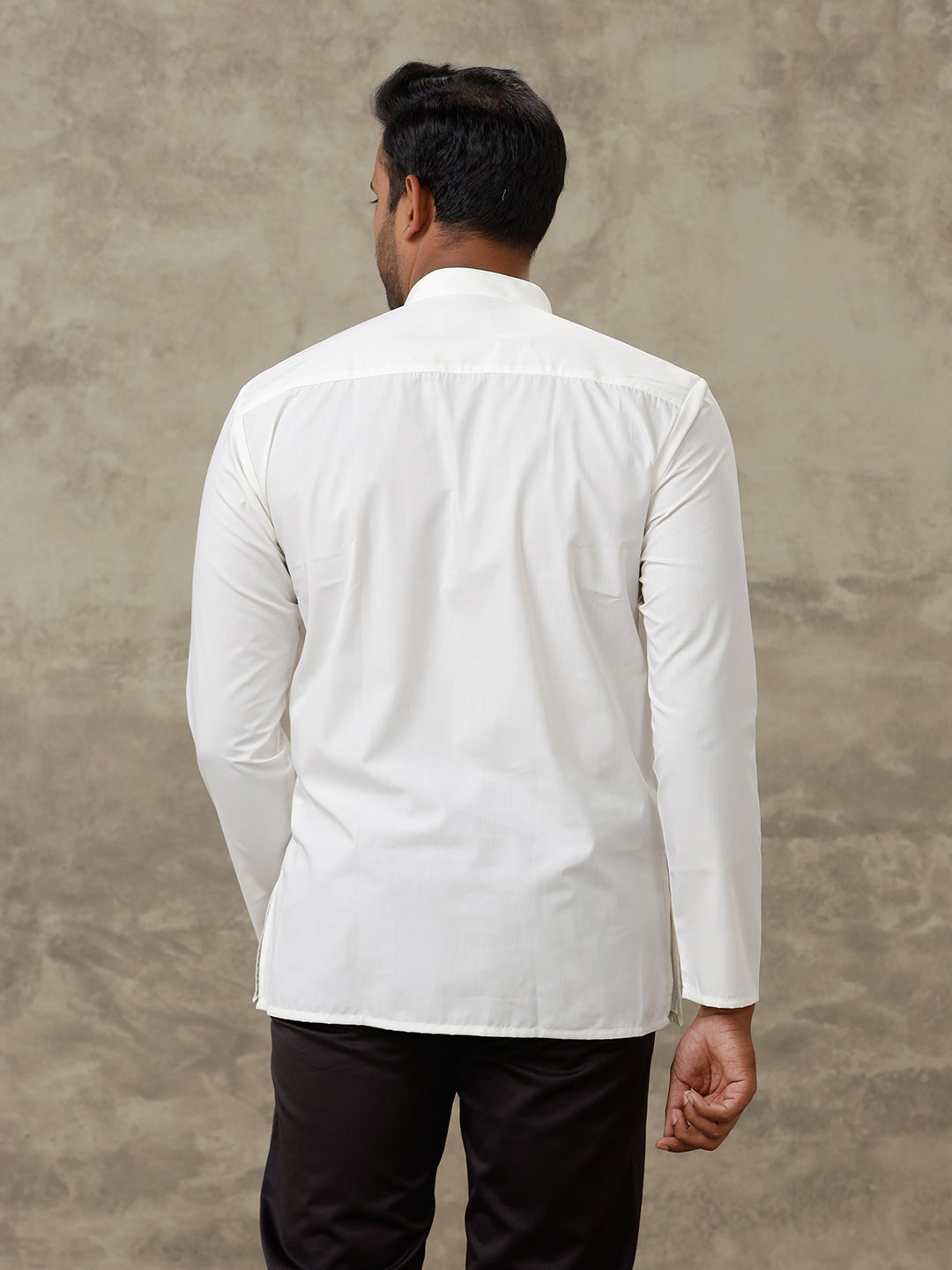 Men Cotton Short Length Plain Pocket Kurta Cream