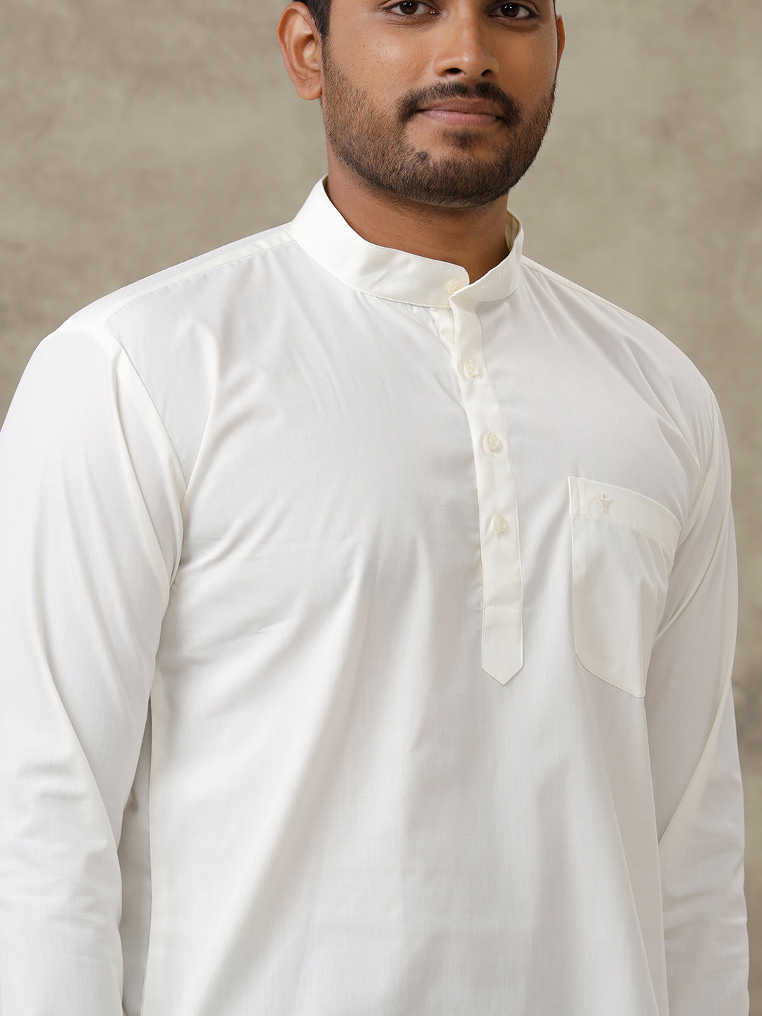 Men Cotton Short Length Plain Pocket Kurta Cream