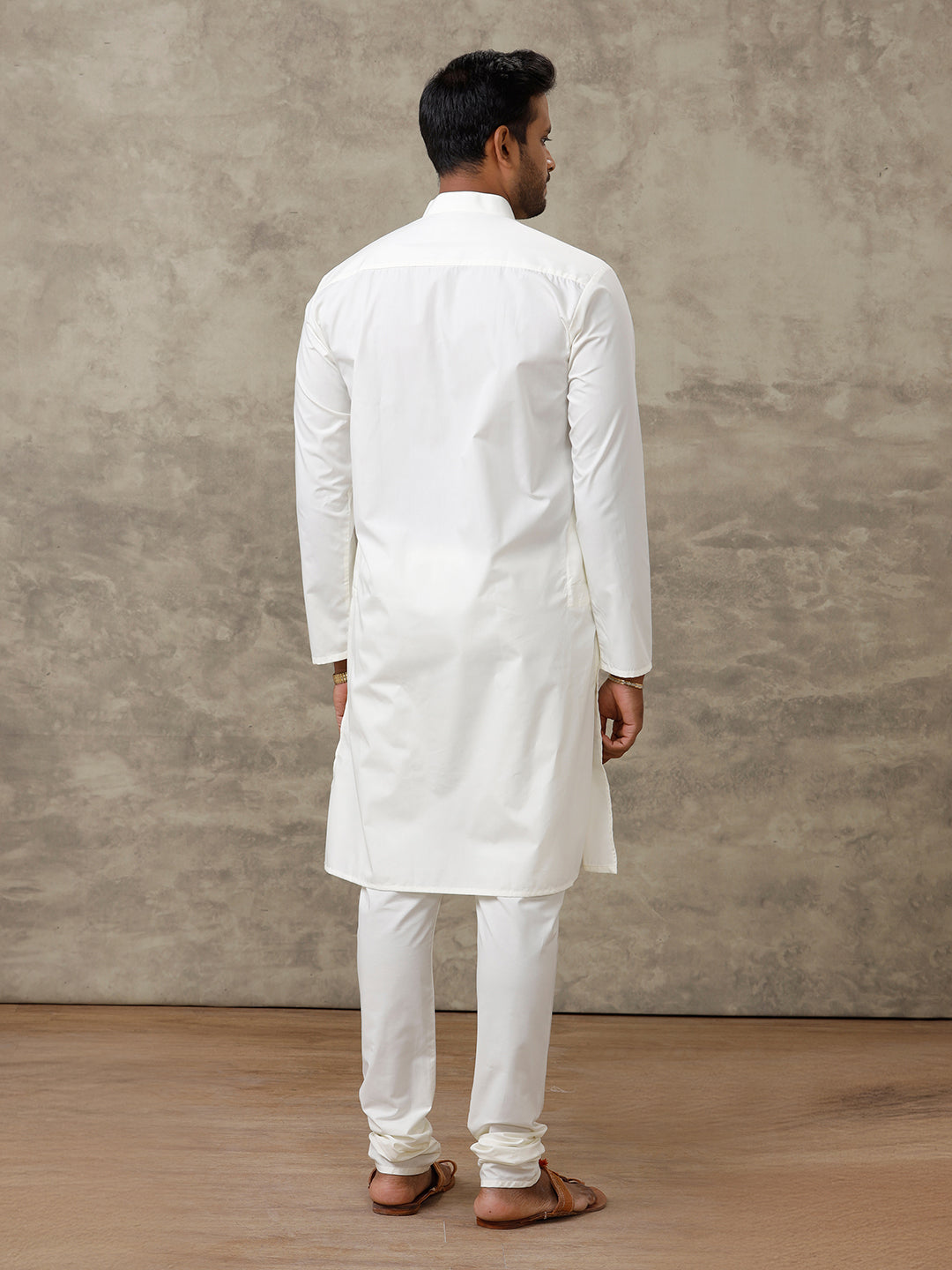 Men Cotton Full Length Cream Kurta and Pyjama Set