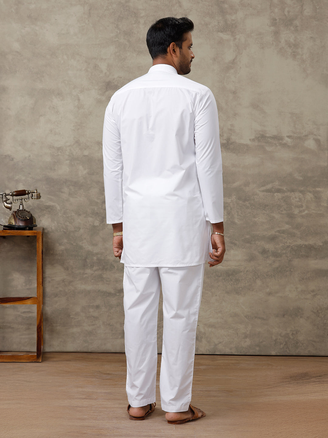 Men Cotton Medium Length White Kurta Pyjama Set