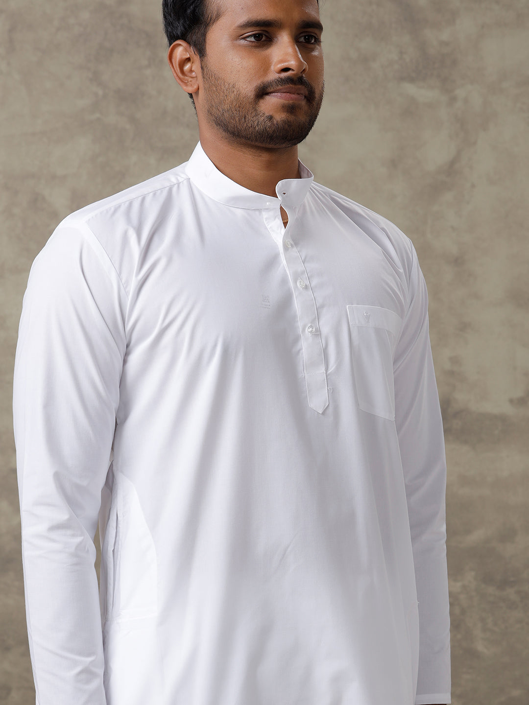 Men Cotton Medium Length White Kurta Pyjama Set