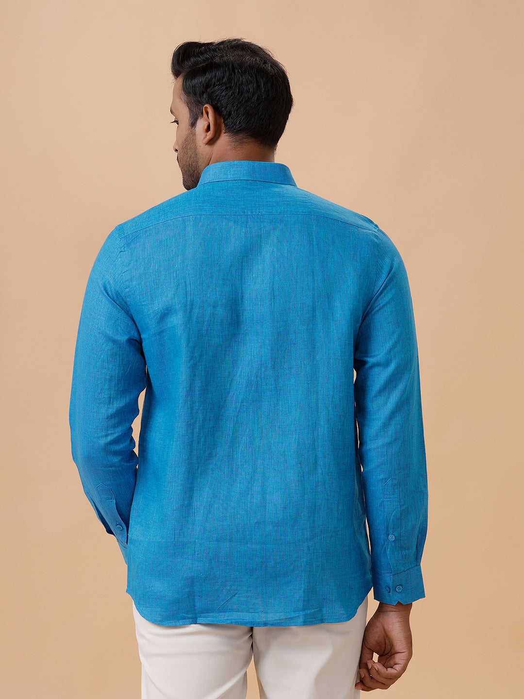 Men Pure Linen Blue Shirt L67