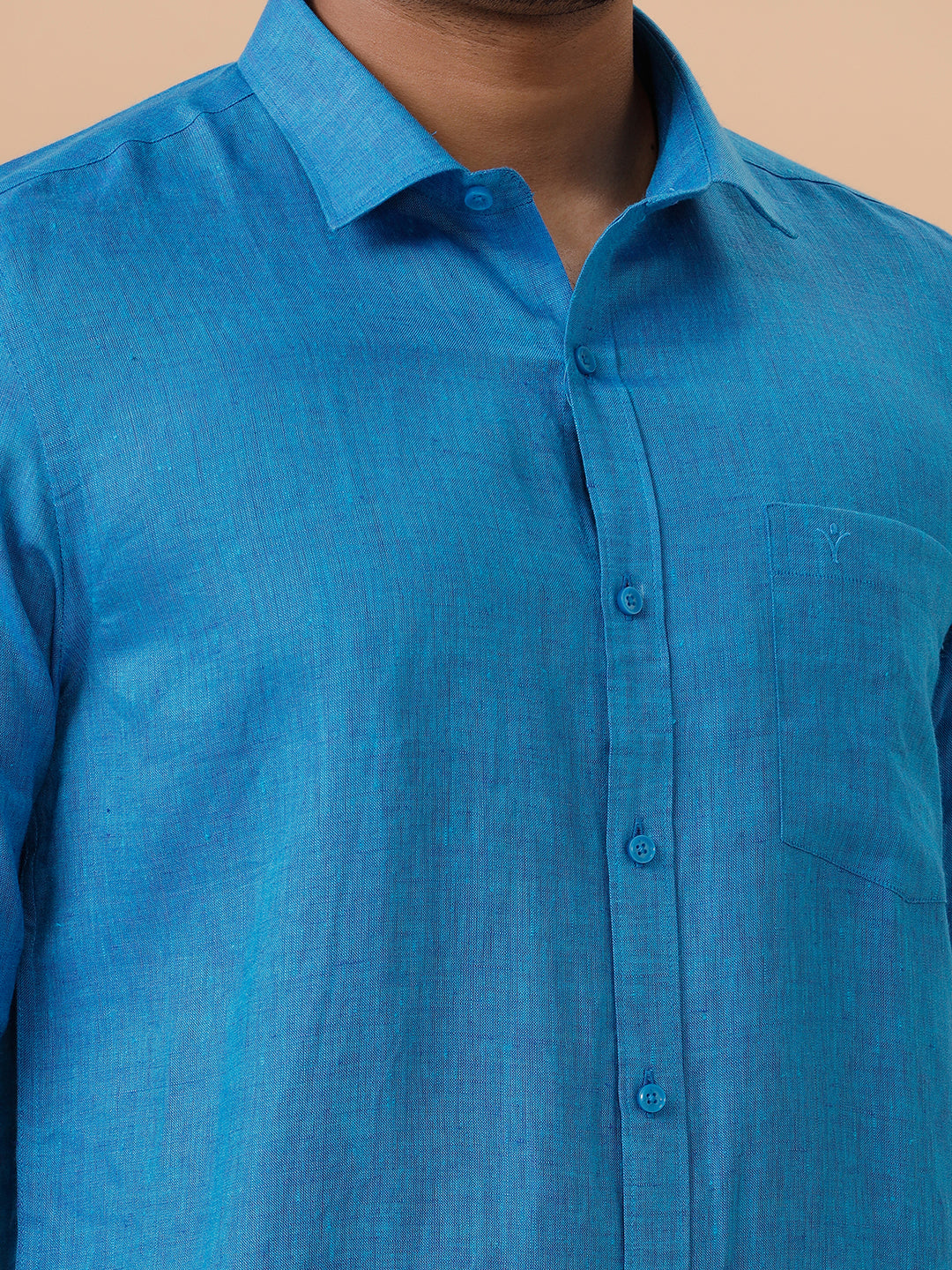 Men Pure Linen Blue Shirt L67