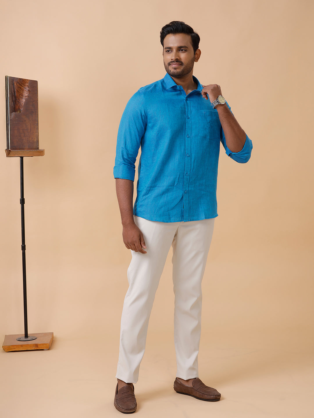 Men Pure Linen Blue Shirt L67