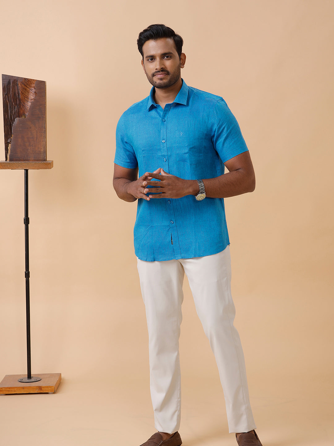 Men Pure Linen Blue Shirt L67